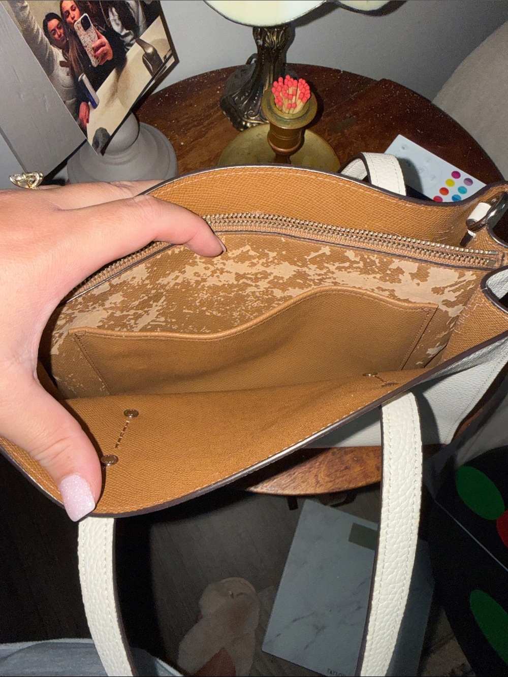 COACH Pebbled Leather Satchel – Cream/Light Tan Trim - Picture 4 of 7